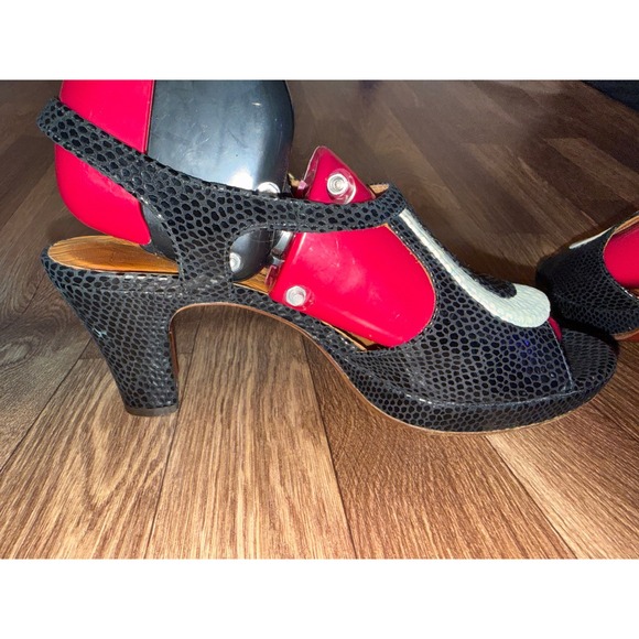 Chie Mihara Slingback Heels Black White Leather EU 38.5 US 8.5 Designer Shoes - Picture 11 of 16